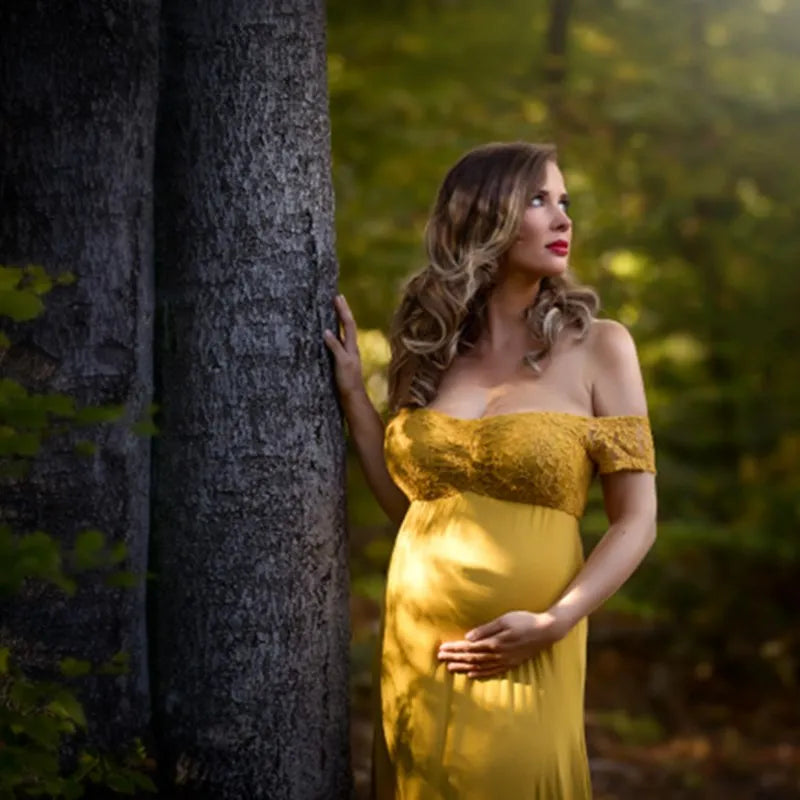 MQTIME  -  Lace Maternity Shoot Dress Shoulderless Pregnancy Photography Dresses Elegence Pregnant Women Maxi Maternity Gown For Photo Prop
