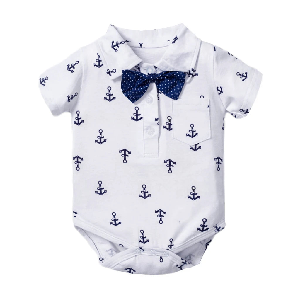 MQTIME  -  Boy Clothing Outfits Anchor Print Suit Baby Party Short Bow Hat Suit Birthday Dress Infant Boy Kid 3 6 9 12 18 24 Months