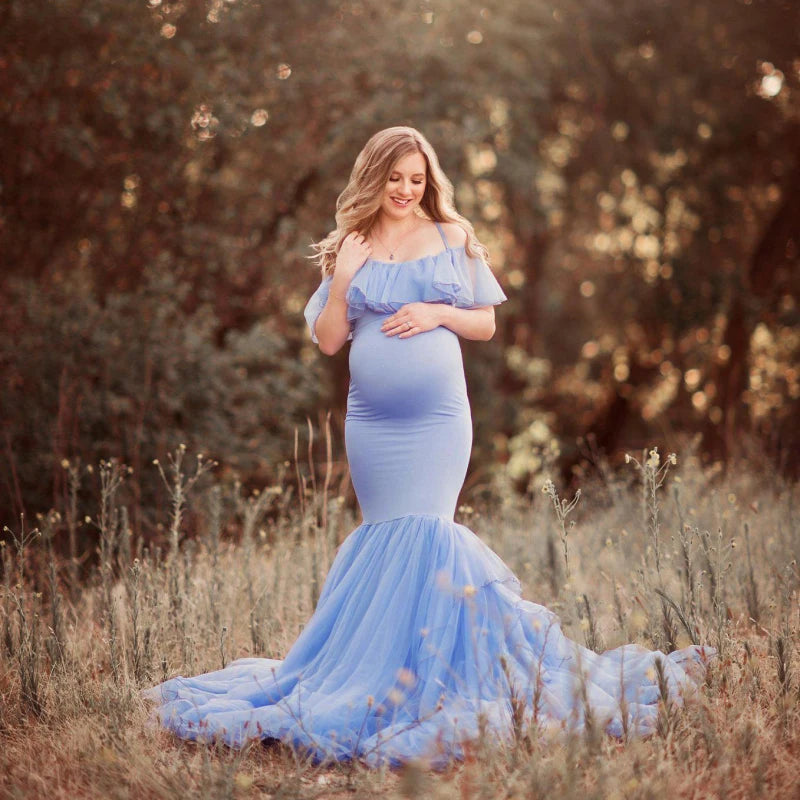 MQTIME  -  Mermaid Maternity Dresses For Photo Shoot Pregnant Women Pregnancy Dress Photography Props Sexy Off Shoulder Maxi Maternity Gown