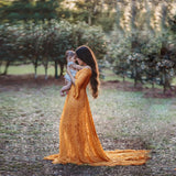 MQTIME  -   Ginger Lace Maternity Dresses For Photo Shoot Pregnancy Women Dress For Photography Long Tail Baby Shower Dress Flare Sleeve