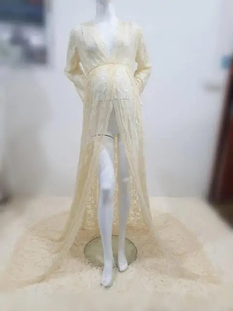 MQTIME  -  White Sexy Maternity Photography Dresses Lace Fancy Pregnancy Shoot Dress Long Women Maxi Maternity Gown For Pregnant Photo Prop
