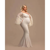 MQTIME  -   Lace Pagoda Sleeve Dresses Pregnancy Dress Photography Maternity Photography Props Fishtail Maternity Dresses For Photo Shoot