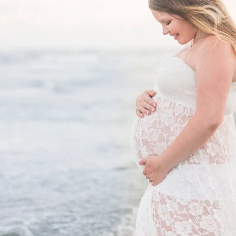 MQTIME  -  Summer Maternity Photography Long Dress Off-the Shoulder Maternity Lace Dresses For Photo Shoot Front Slit