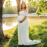 MQTIME  -  Pregnant Women Off Shoulder Ruffle Sleeve Lace Maternity Gown Maxi Photography Dress Elegant Pregnancy Dresses for Photo Shoot