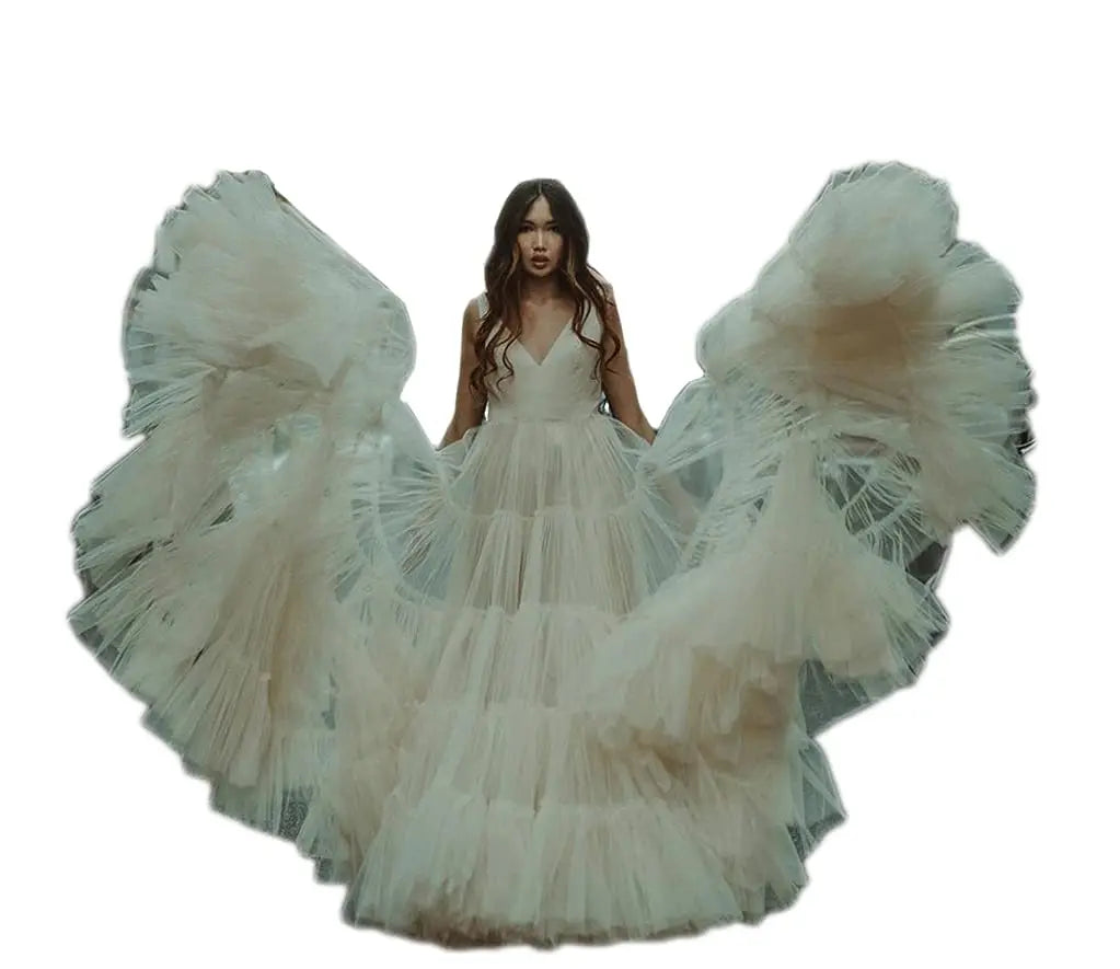 MQTIME  -  Sexy Pregnant Women Photoshoot Robe Bridal Shawl Maternity Photo Dress Open Back Concelled Zipper Buttons Fluffy Fotografie Gown