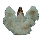 MQTIME  -  Sexy Pregnant Women Photoshoot Robe Bridal Shawl Maternity Photo Dress Open Back Concelled Zipper Buttons Fluffy Fotografie Gown