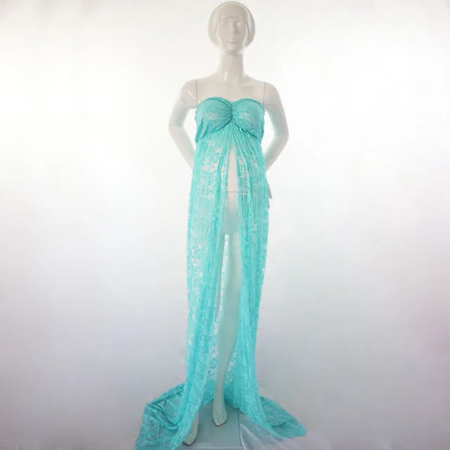 MQTIME  -  Summer Maternity Photography Long Dress Off-the Shoulder Maternity Lace Dresses For Photo Shoot Front Slit