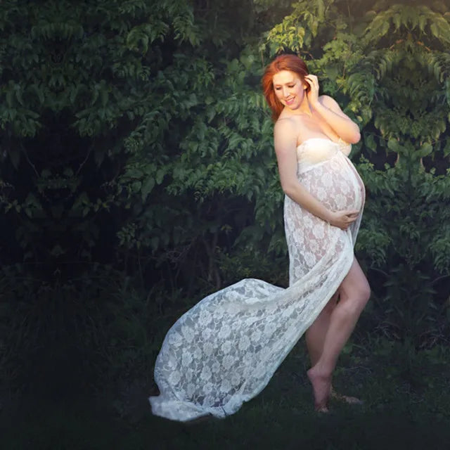 MQTIME  -  Summer Maternity Photography Long Dress Off-the Shoulder Maternity Lace Dresses For Photo Shoot Front Slit