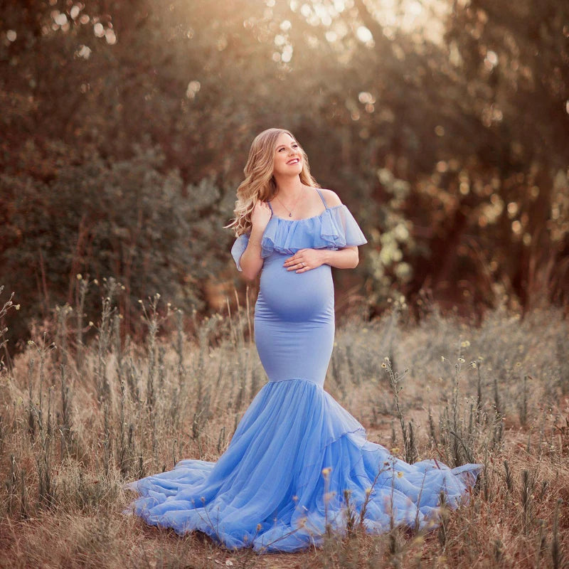 MQTIME  -  Mermaid Maternity Dresses For Photo Shoot Pregnant Women Pregnancy Dress Photography Props Sexy Off Shoulder Maxi Maternity Gown