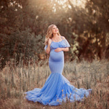 MQTIME  -  Mermaid Maternity Dresses For Photo Shoot Pregnant Women Pregnancy Dress Photography Props Sexy Off Shoulder Maxi Maternity Gown