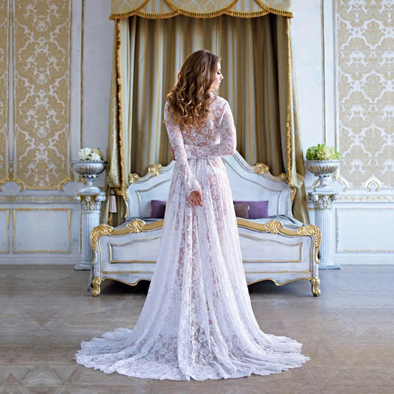 MQTIME  -  White Sexy Maternity Photography Dresses Lace Fancy Pregnancy Shoot Dress Long Women Maxi Maternity Gown For Pregnant Photo Prop