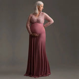 MQTIME  -  Women V-neck Lace Stitching Pregnants Photography Props  Long Maternity Dress Одежда Для Беременных Maternity Clothes