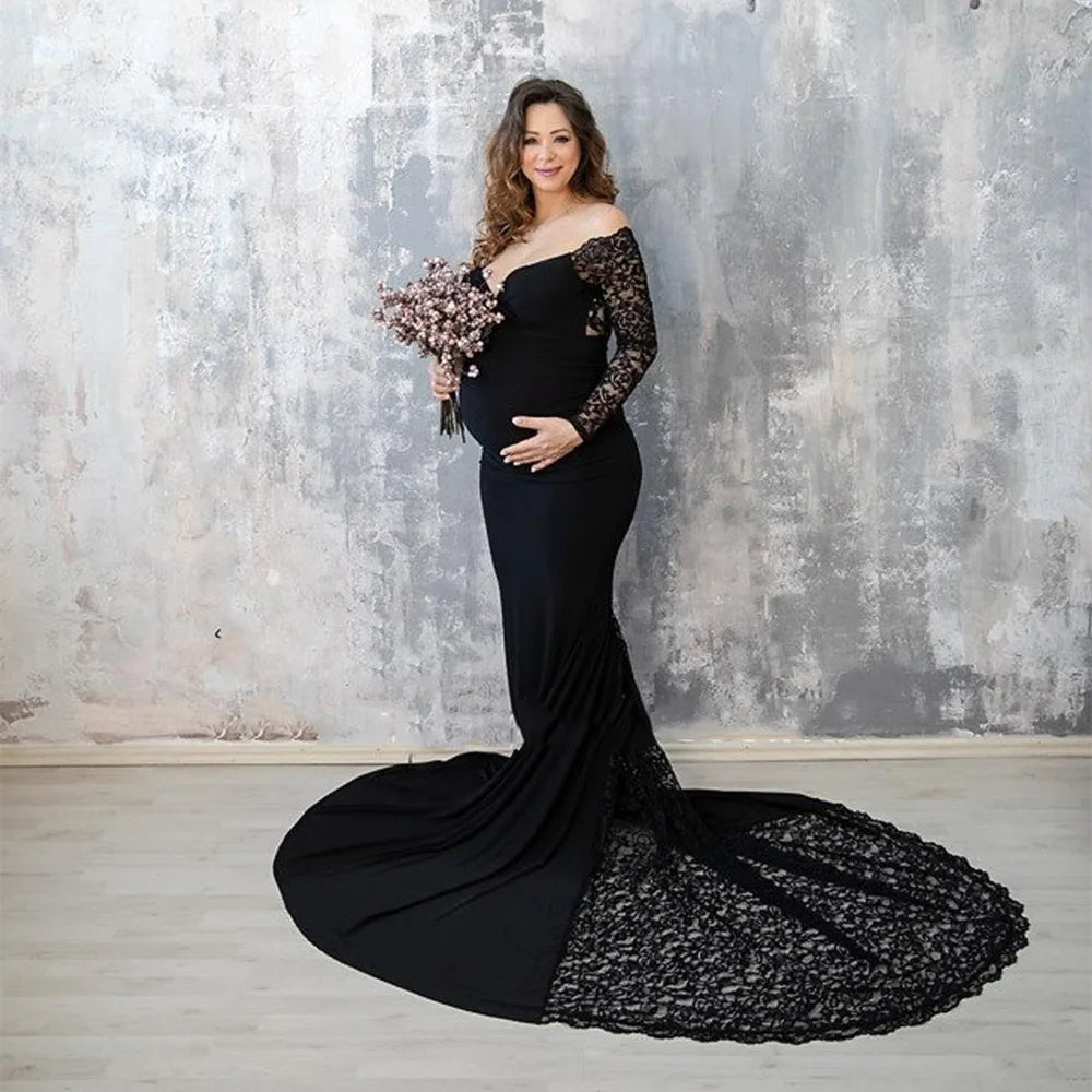 MQTIME  -  Sexy Lace Maternity Dresses For Baby Showers Photo Shoot Long Fancy Pregnancy Maxi Gown Elegence Pregnant Women Photography Prop