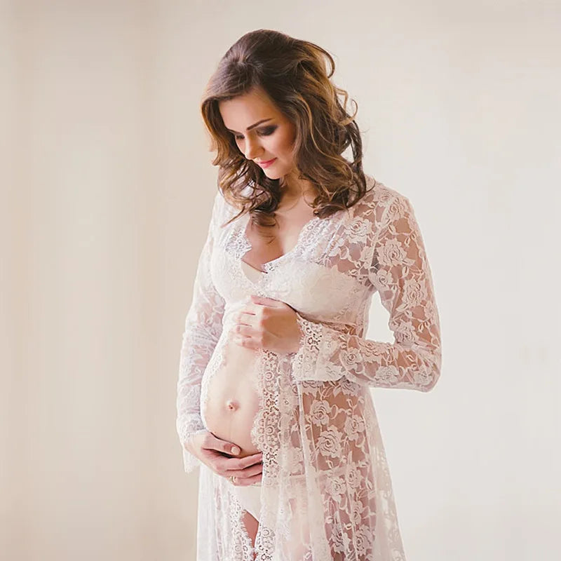 MQTIME  -  White Sexy Maternity Photography Dresses Lace Fancy Pregnancy Shoot Dress Long Women Maxi Maternity Gown For Pregnant Photo Prop