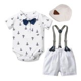 MQTIME  -  Boy Clothing Outfits Anchor Print Suit Baby Party Short Bow Hat Suit Birthday Dress Infant Boy Kid 3 6 9 12 18 24 Months