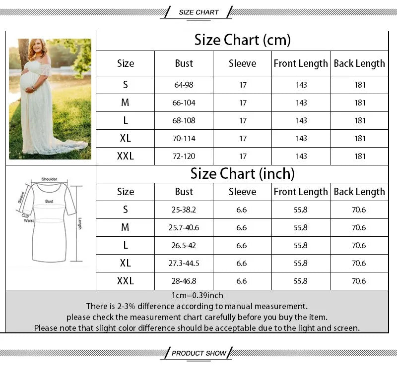 MQTIME  -  Pregnant Women Off Shoulder Ruffle Sleeve Lace Maternity Gown Maxi Photography Dress Elegant Pregnancy Dresses for Photo Shoot