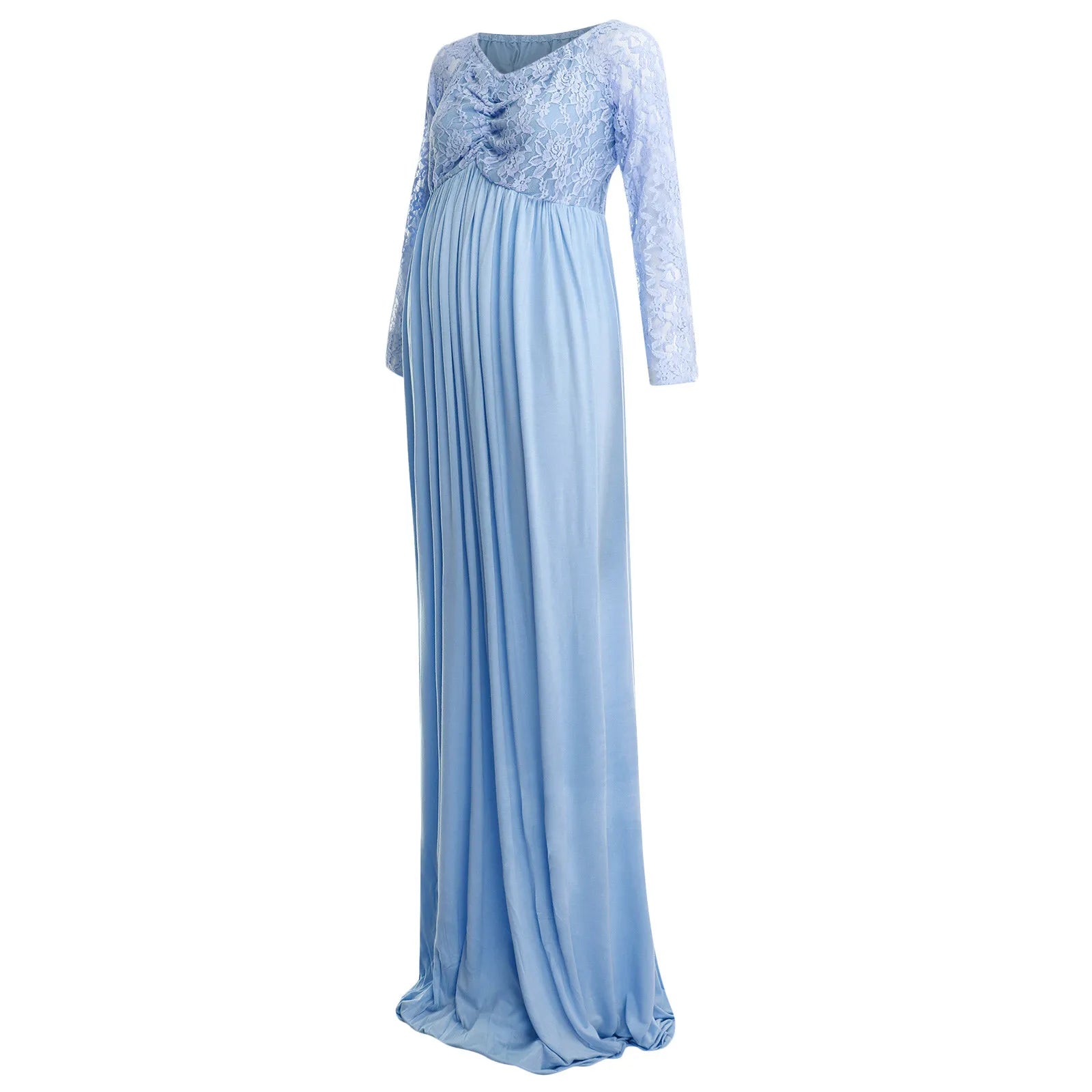 MQTIME  -  Women V-neck Lace Stitching Pregnants Photography Props  Long Maternity Dress Одежда Для Беременных Maternity Clothes