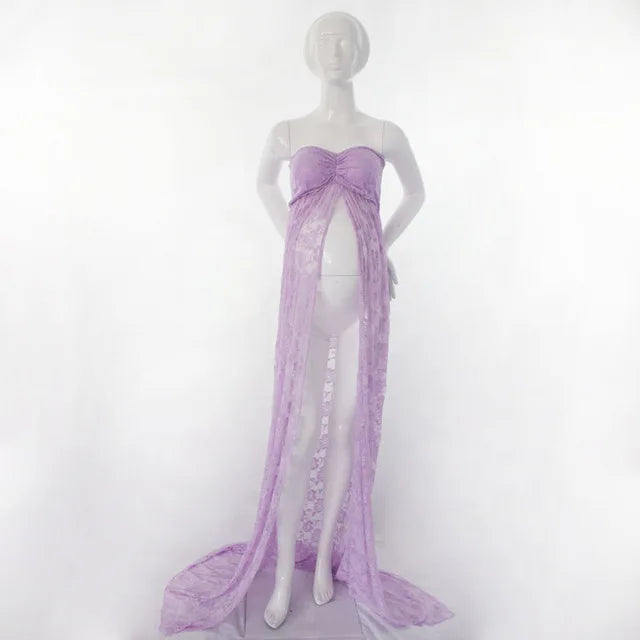 MQTIME  -  Summer Maternity Photography Long Dress Off-the Shoulder Maternity Lace Dresses For Photo Shoot Front Slit