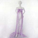 MQTIME  -  Summer Maternity Photography Long Dress Off-the Shoulder Maternity Lace Dresses For Photo Shoot Front Slit
