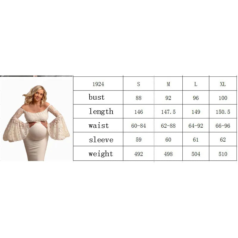 MQTIME  -   Lace Pagoda Sleeve Dresses Pregnancy Dress Photography Maternity Photography Props Fishtail Maternity Dresses For Photo Shoot
