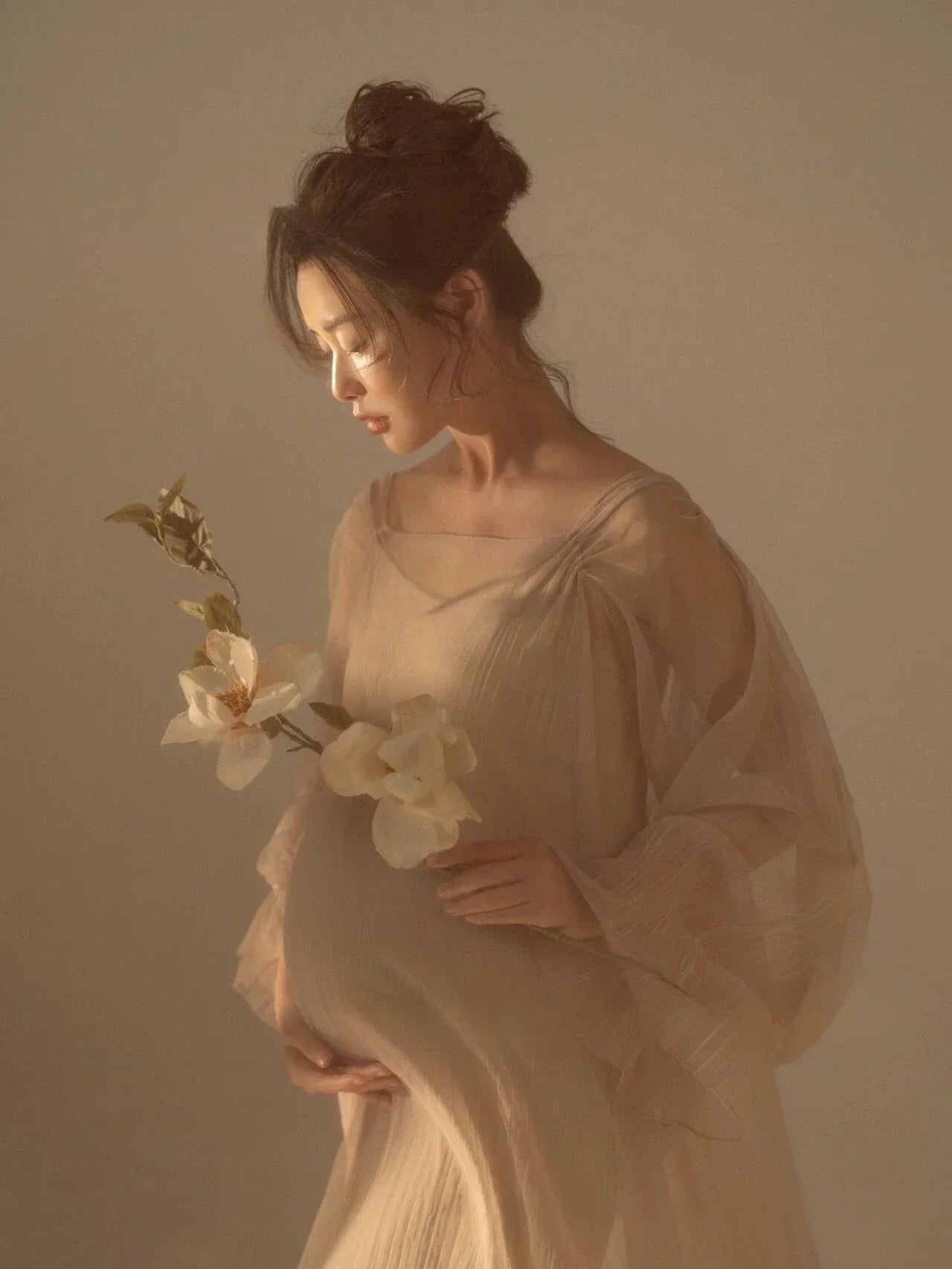 MQTIME  -  Women Photography Props Perspective Elegant Maternity Dresses Beige Mesh Pregnancy Dress Studio Shooting Photo Props