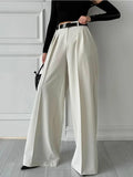 MQTIME  -  Women's Loose Fit Casual Suit Pants Split-Joint High Waist Floor Length Trousers Straight Pants for Office Ladies