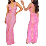 MQTIME  -  Women Summer Elegant Sleeveless V Neck Backless Hole Cutout Solid Color Long Evening Party Wedding Mermaid Long Dress