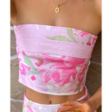 MQTIME  -  Women's Summer Y2K Flower Print Crop Tube Tops Boho Sleeveless Off Shoulder Strapless Slim Fit Back Hole Bandeau