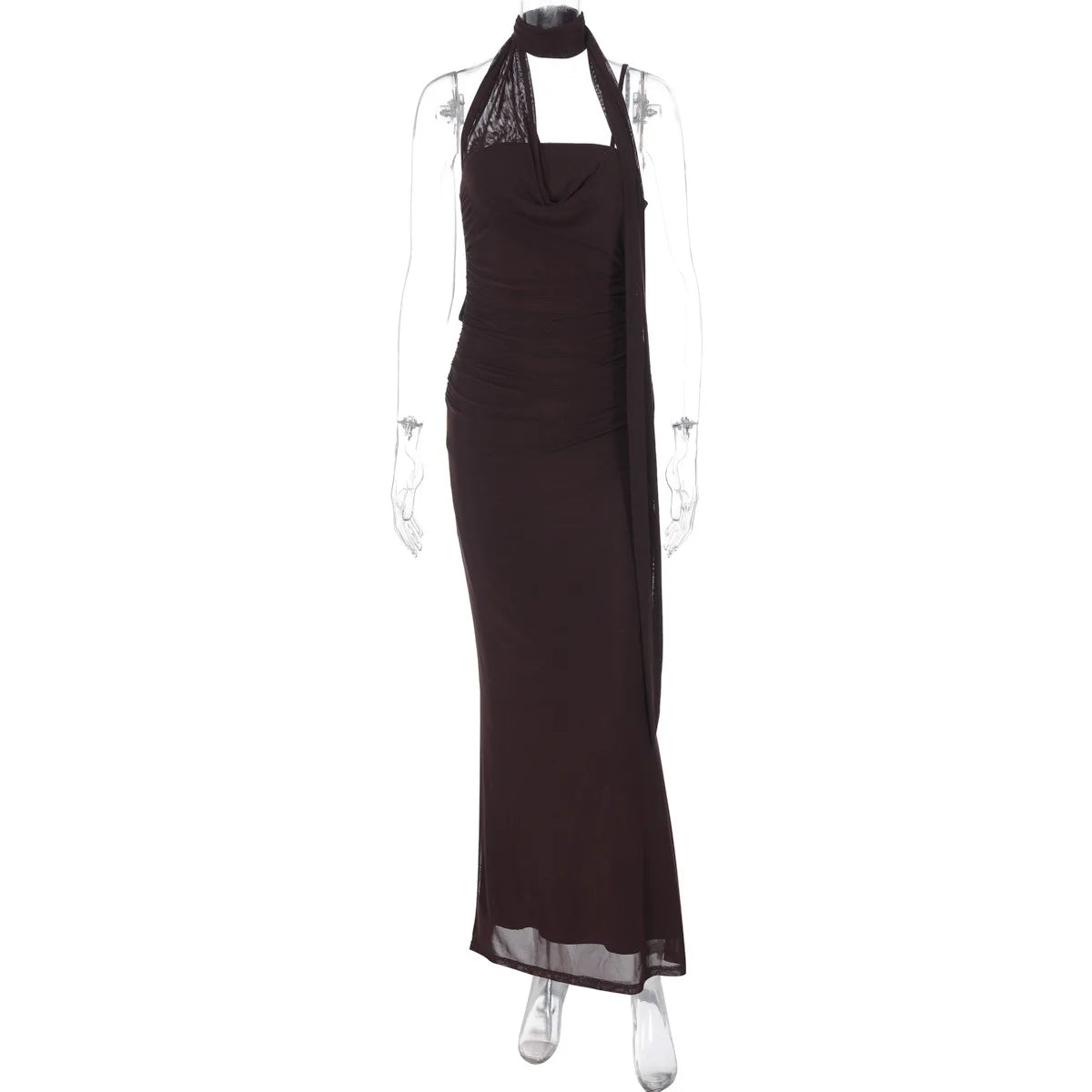 MQTIME  -  Women Gown Strapless Vestidos Brown Halter Off-shoulder Sexy Maxi Dress Sleeveless Backless Folds Club Party Long Dresses