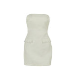 MQTIME  -  Y2k Pearl Dress Sets Women Autumn Long Sleeve Coat And Mini Dress Two Piece Sets Femme Sexy Strapless Dress Matching Sets