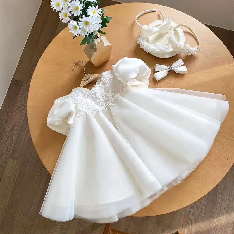 MQTIME  -  Elegant Dresses For Girls Christmas Solid Lace Girl Party Dress Princess Birthday Wedding New Year Costume Clothes 1-6T