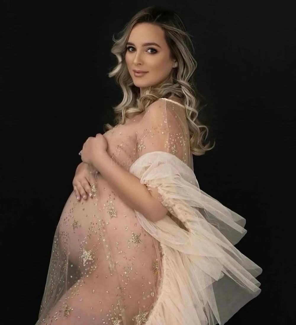 MQTIME  -   Maternity Photography Goddess Maternity Dress for Photo Shoot Sheer Bronze Sexy Pregnant Women Maternity Outfit Photography