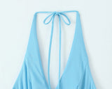 MQTIME  -  Summer New Arrivals Women's Wear Pure Color Temperament Sexy Backless Wave-Style Wide-Sleeve Halter Short Dress