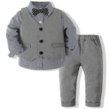 MQTIME  -  3Piece Spring Autumn Newborn Boy Clothes Korean Fashion Gentleman Plaid Cotton Vest+Tops+Pants Baby Clothing Kids Outfit BC1510