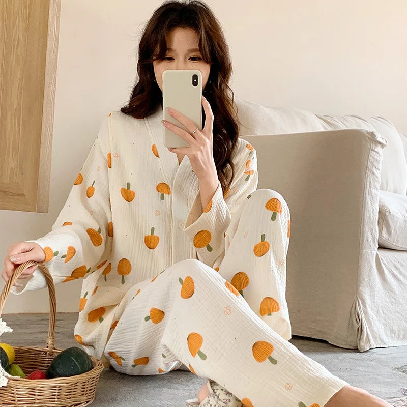 MQTIME  -  Maternity Nursing Sleepwear Sets 100% Cotton Feeding Pajamas Spring Autumn Thin Long Sleeve Top Pants Home Wear