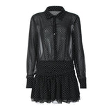 MQTIME  -  New Fashionable Polo Collar Patchwork Dot Mini Dress For Women Patchwork See-Through Elegant Party Dress Women's Autumn Dress