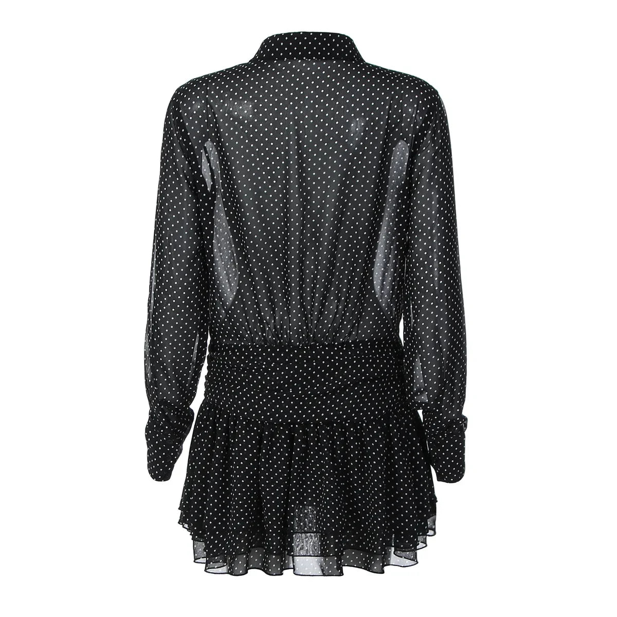 MQTIME  -  New Fashionable Polo Collar Patchwork Dot Mini Dress For Women Patchwork See-Through Elegant Party Dress Women's Autumn Dress