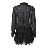 MQTIME  -  New Fashionable Polo Collar Patchwork Dot Mini Dress For Women Patchwork See-Through Elegant Party Dress Women's Autumn Dress