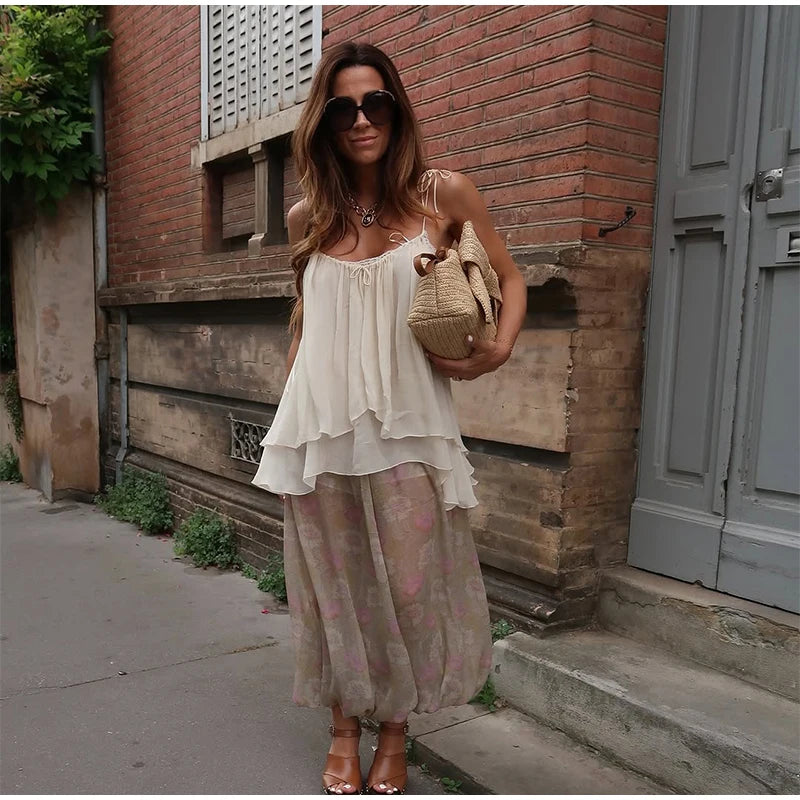 MQTIME  -  Retro Loose Print Pants Women Casual High Waist Long Lantern Female Trousers 2025 Summer Autumn Street See Through Pants Lady