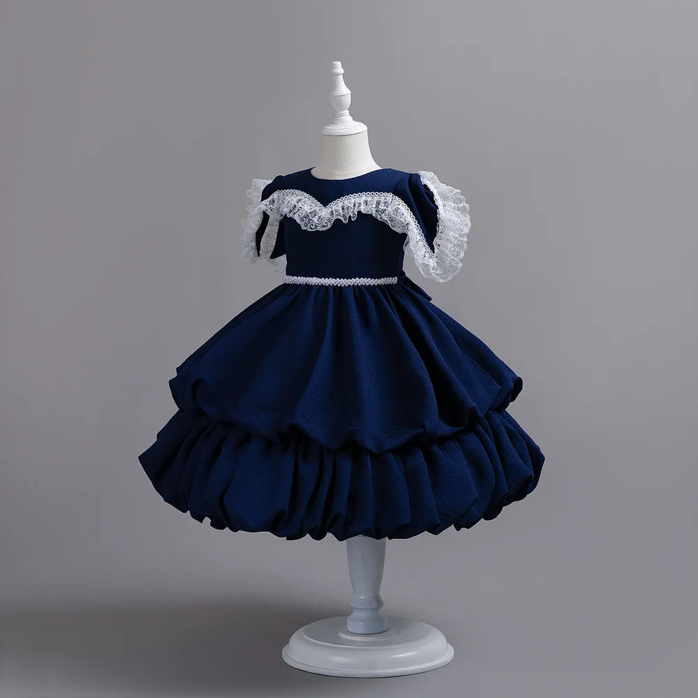 MQTIME  -  Luxury Christmas Baby Dresses Ruffle Sleeve Layers Clothes Child Girl Pink Girls Summer Wedding Dresses For Party 2-10 Years