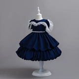 MQTIME  -  Luxury Christmas Baby Dresses Ruffle Sleeve Layers Clothes Child Girl Pink Girls Summer Wedding Dresses For Party 2-10 Years