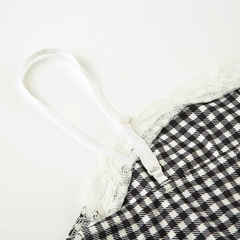 MQTIME  -  New Plaid Lace Flare Pants Sets Patchwork Elegant Women Casual Two Piece Suit Streetwear Sweet Tank Top Autumn Slim Fit Set