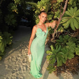MQTIME  -  Cross border sequin flash dress, deep V-neck backless long skirt, split suspender skirt, knitted big flower dress