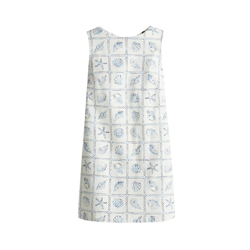 MQTIME  -  Print Sleeveless Short Dress Woman Patchwork Round Neck Solid Slim A-line Dresses Fashion Summer Vacation Beach Women's Vestidos