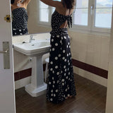 MQTIME  -  Sexy Swing Collar Tops & Long Skirt Suit Women Elegant Simple Polka Dot Print Party Skirt Outfits Casual Sleevless Slim 2Pc Sets