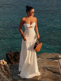 MQTIME  -  Summer European Style Tube Top High Waist A-Line Dress New Sexy Beach Vacation Solid Sleeveless Dresses Hollow Out Maxi Dress