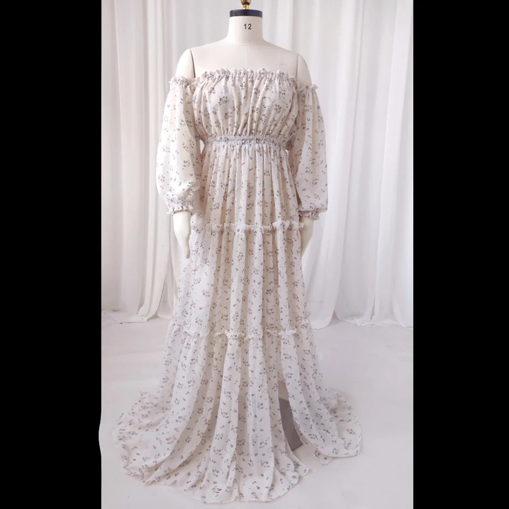 MQTIME  -  Sweet Maternity Dress Floral Chiffon One Shoulder Dress Elegant Pregnancy Dress Photoshoot Photography Dress For Women