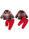 MQTIME  -  Infant Winter Clothes Set Warm Plaid Fleece Lapel Neck Button Down Long Sleeve Shirt and Pants Outfit for Baby Boy