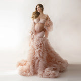 Mqtime Elegant Light Pink Maternity Outfit for Photoshoot Two Pieces Maternity Dresses for Pregnant Women Babyshower Dress Photography