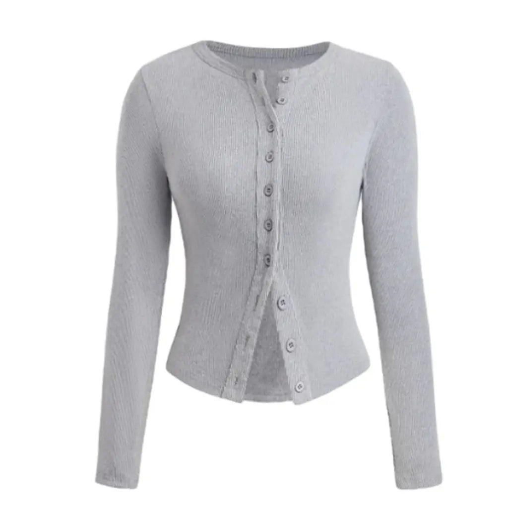 MQTIME  -  Women's Summer Y2K Basic Cropped Tops Ribbed Button-down Front Long Sleeve Simple Slim Fit Grunge T-Shirt Streetwear